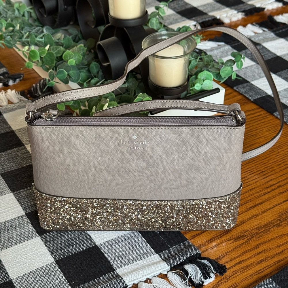 Kate Spade New York Greta Court Ramey Sparkle Crossbody Bag in Taupe Gray